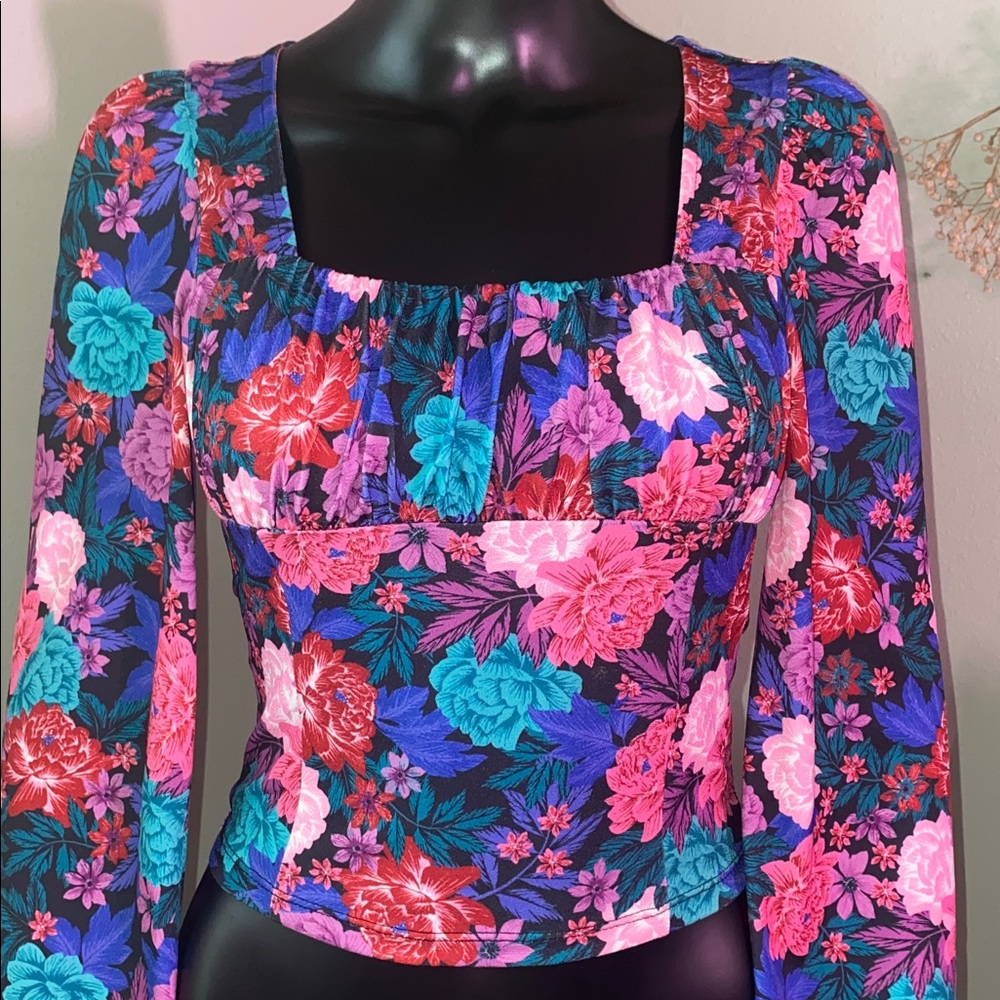 SO Multicolor Floral Puff Longsleeve Blouse Top - Picture 4 of 12
